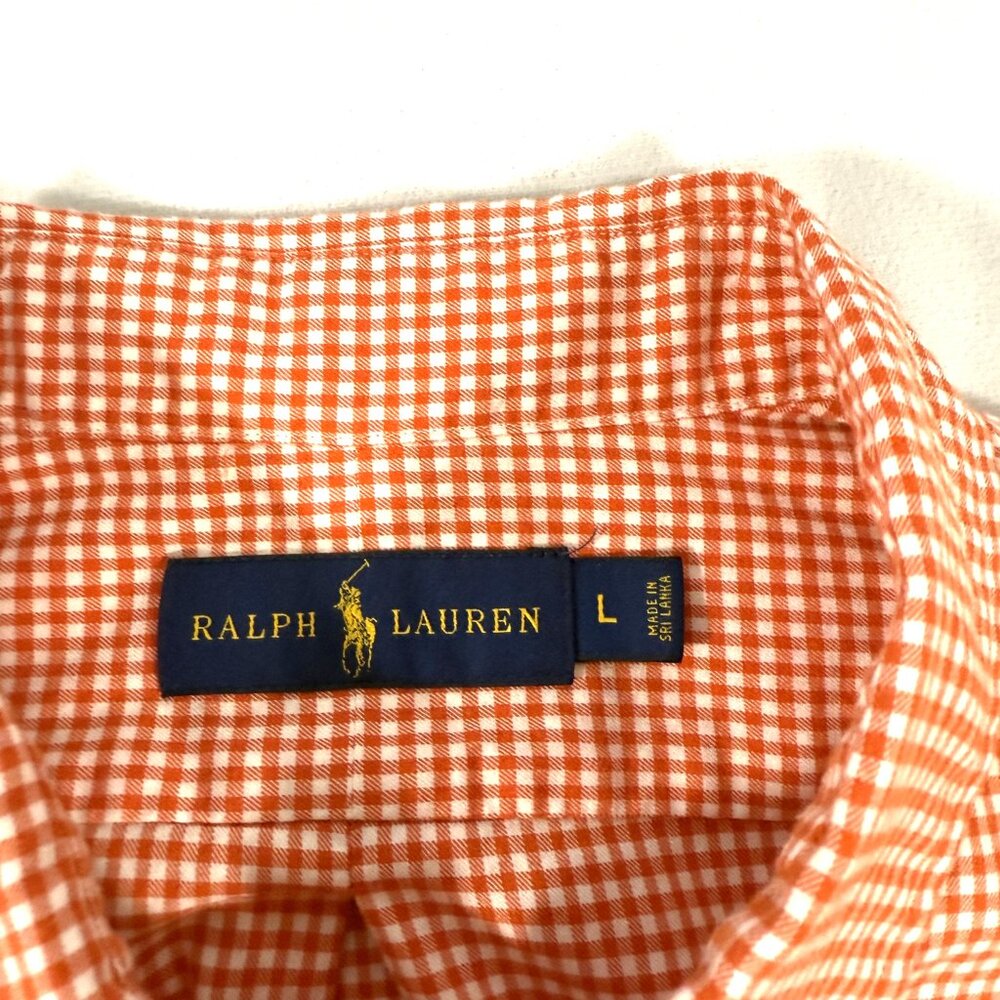 POLO Ralph lauren Button Up Shirt L Brick Red Check 100% Cotton - Picture 5 of 8